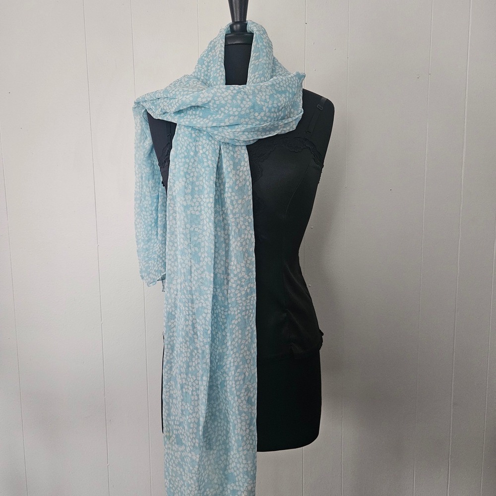 100% Silk Scarf Women Blue Chiffon Sheer Rectangular Wrap Feminine Soft Girl